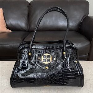 IMAN Black Crocodile-Embossed Shoulder Bag
